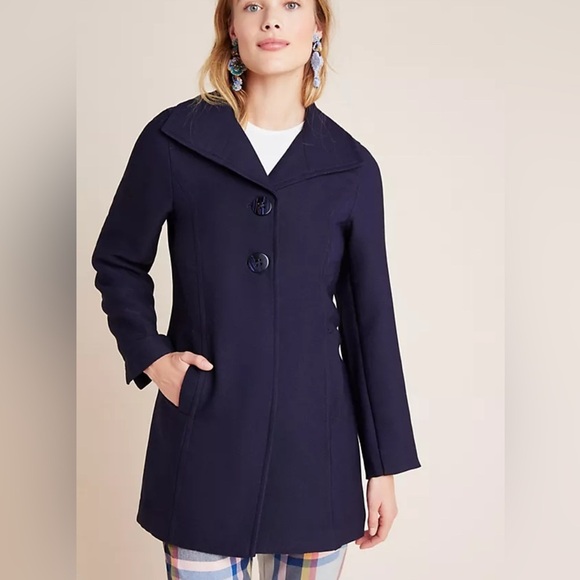 Anthropologie by Anthropologie Navy Blue Wellesley Pleated Pea Coat size S - Picture 11 of 11